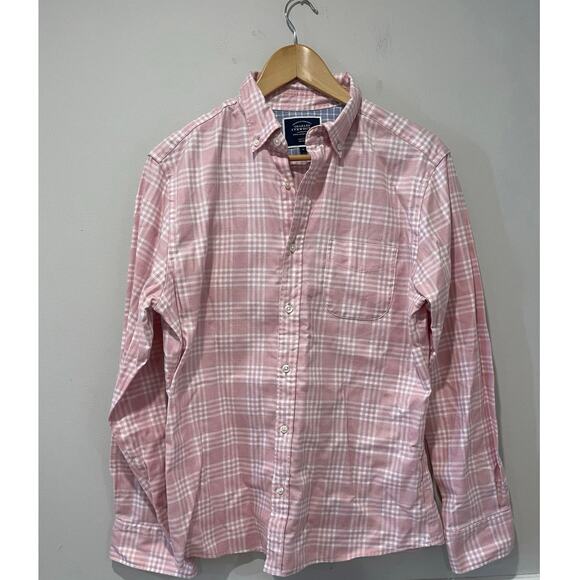 Charles Tyrwhitt Mens Designer Pink White Plaid Casual Shirt‎ Slim Fit Medium - Picture 1 of 4